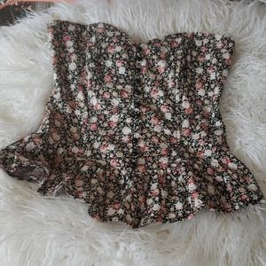 Floral bustier/corset type strapless top